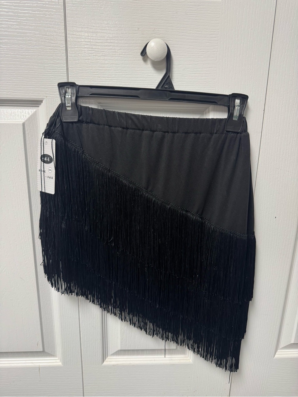 Angled Fringe Mini Skirt - Black